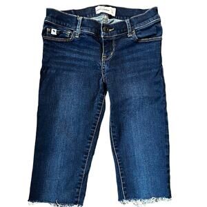 Abercrombie Girl's 14 Slim Fit Distressed Dark Wash Raw Hem Denim Capri Jeans